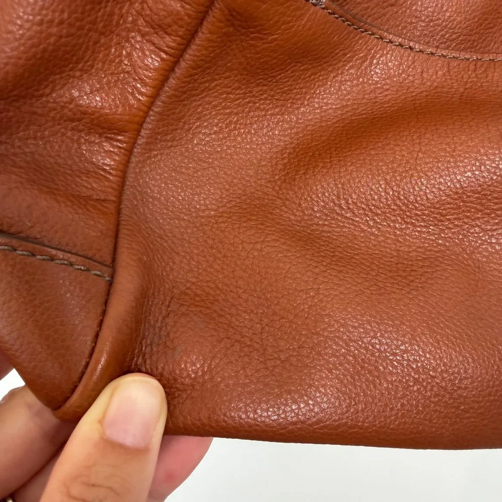 Fossil Cognac Brown Pebbled Leather Satchel Crossbody Bag ZB6750